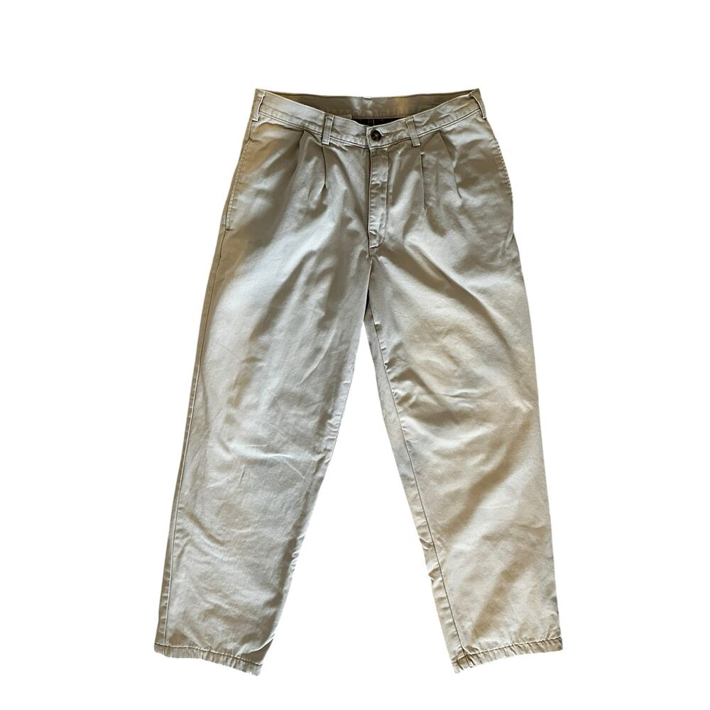 Vintage L.L. Bean Flannel Lined Khaki Pants 33x33 Pleated Tan Gorpcore Cabincore - Picture 1 of 8